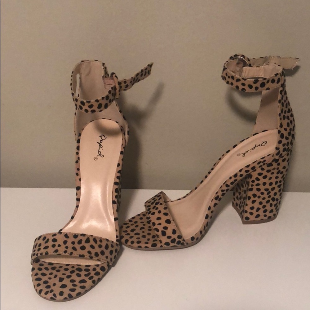 Qupid Leopard One Strap Block Heels